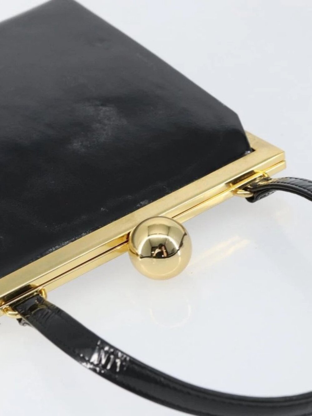 SAINT LAURENT Hand Bag Enamel Black Gold Auth - Picture 8 of 15